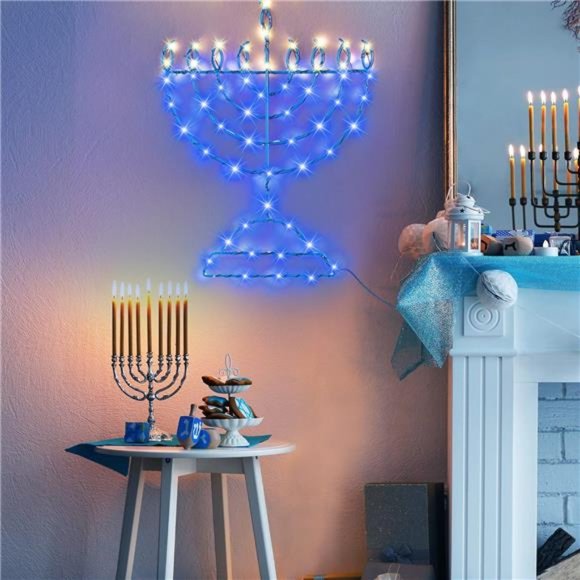 Traditional Hanukkah LED Window Decorations Lights, Remote Control 8 Modes - Picture 3 of 6